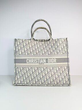 Christian Dior Large Book Tote Blue Oblique Embroidered Canvas Tote Bag